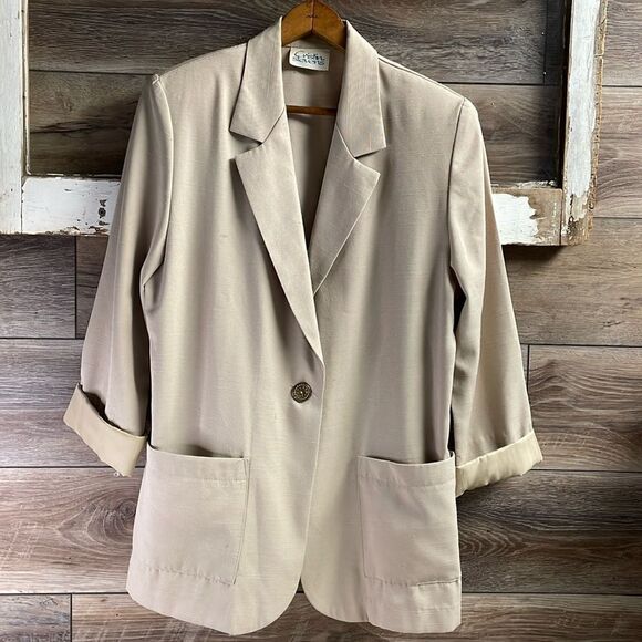 Cristin Stevens Ladies Button Front Blazer Jacket, Size Small, Tan, Vintage - Picture 1 of 12